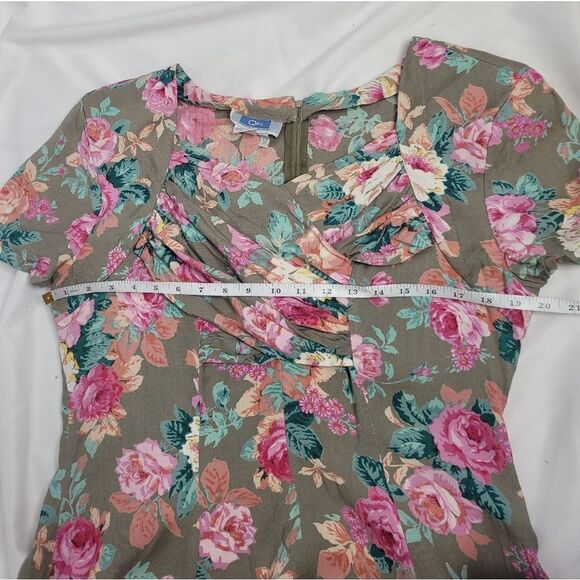 VINTAGE 90s dress‎ tan floral cottagecore rayon maxi with pockets M - Picture 8 of 10